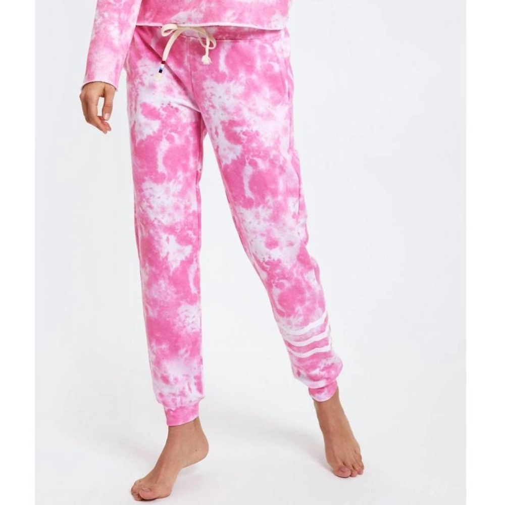 Rare SOL LOS ANGELES Pink Marbled Print Jogger Full Length Lounge Pant sz Medium